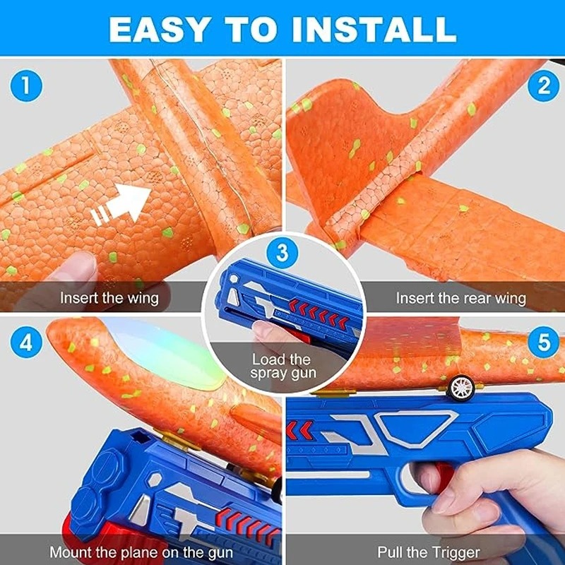 Foam Airplane Launcher Toy Without Box 2-in-1 Hand Throw & Catapult Plane Gun | LED Light Up Glider Aircraft Shooting Toy for Kids Outdoor Flying Game Gift