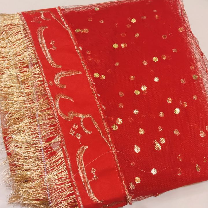 Red Baat Pakki Dupatta for Bride | Traditional Engagement Dupatta for Baat Pakki Rasam | Bridal Mangni Rasam Shawl | Elegant Red Scarf for Bride Ceremony & Wedding Events | Premium Bridal Accessory