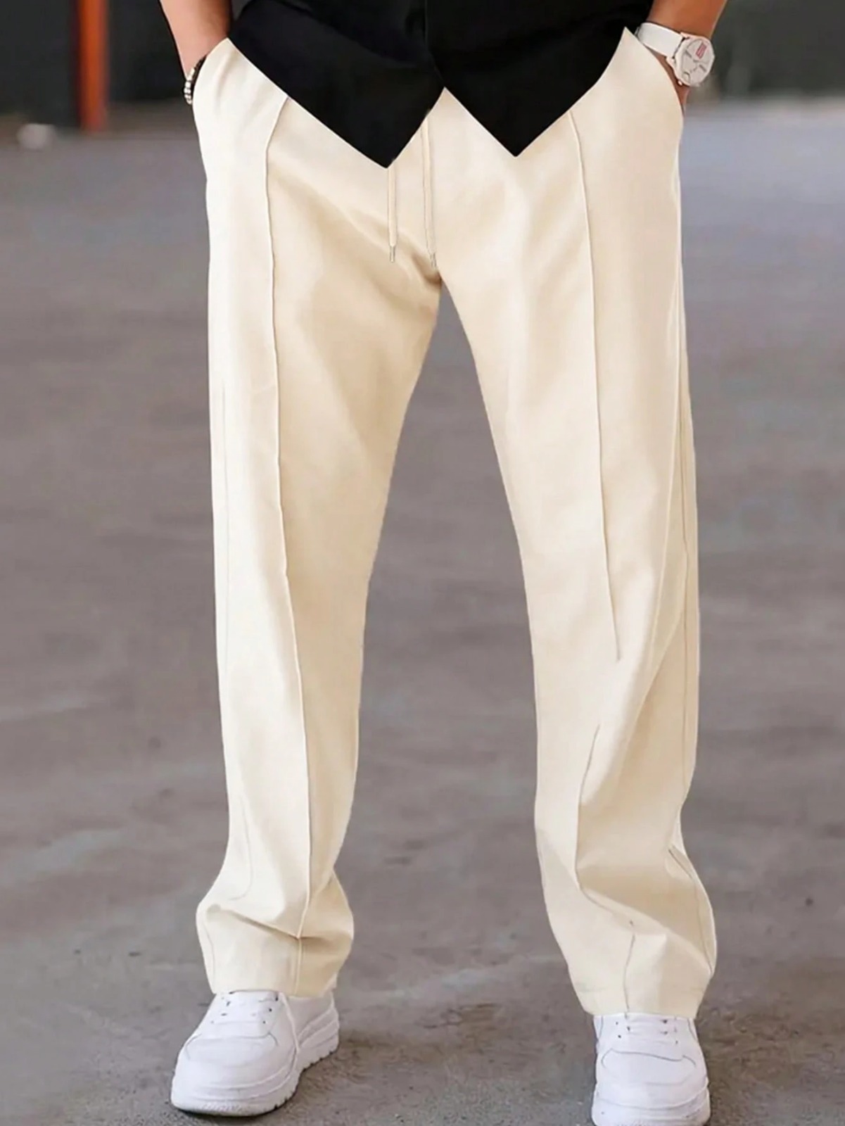 High-Quality Full-Length Cargo Pants for Men, Elastic Waist, Wide Leg, Full Length, Casual Style
