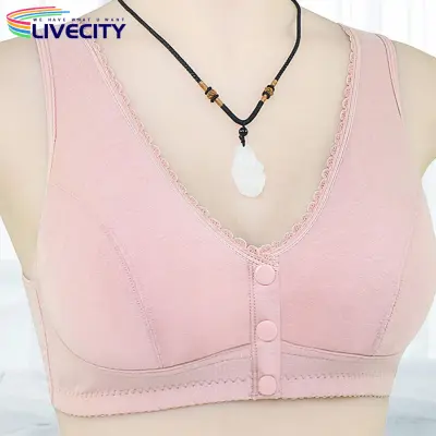 Skin-friendly Bra Comfortable Lace Bra for Mid-aged Women Soft Elastic No  Wire Front Button Closure Breathable Ideal for Southeast Asian Buyers Women Cotton  Bra