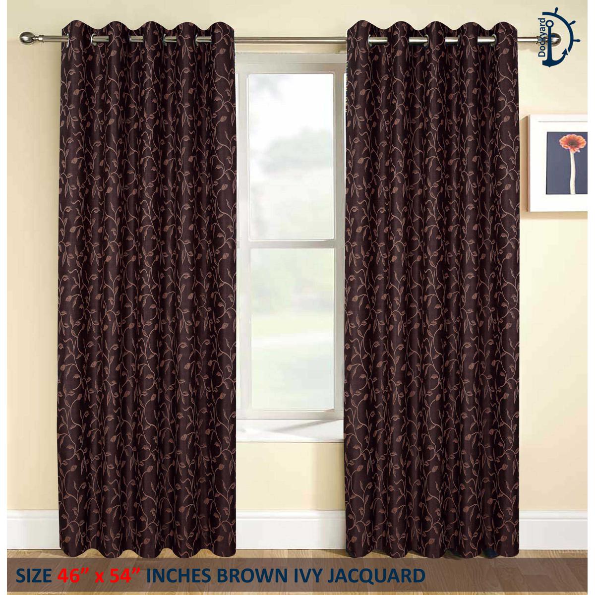 Jacquard Curtain Brown Ivy | TWO Lined curtains set for room | Multiple Sizes AVAILABLE