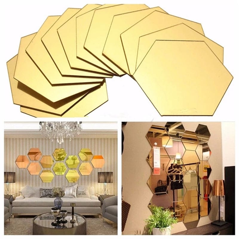 Acrylic Hexagon wall decor Mirrors 3D wall mirrors pack of 6 pcs | Daraz.pk