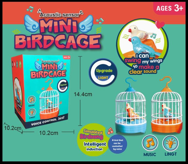 Voice Control Bird Cage Toy – Talking & Singing Electric Mini Parrot with Light & Sound | Hand Sensor Chirping Bird Toy for Kids | Realistic Electronic Birdcage
