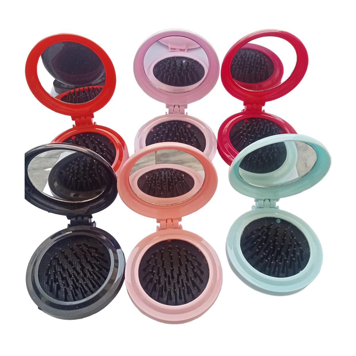 Folding Mirror with Comb Portable Pocket Small Travel Hair Brush