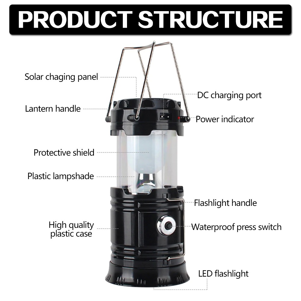 Portable SolarPowered LED Camping Lantern and Flashlight with Builtin