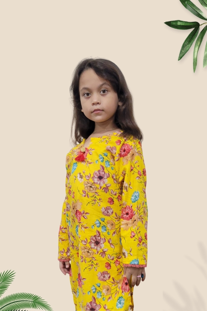 2 Pcs Girls Printed Suit  Stitching Cotton