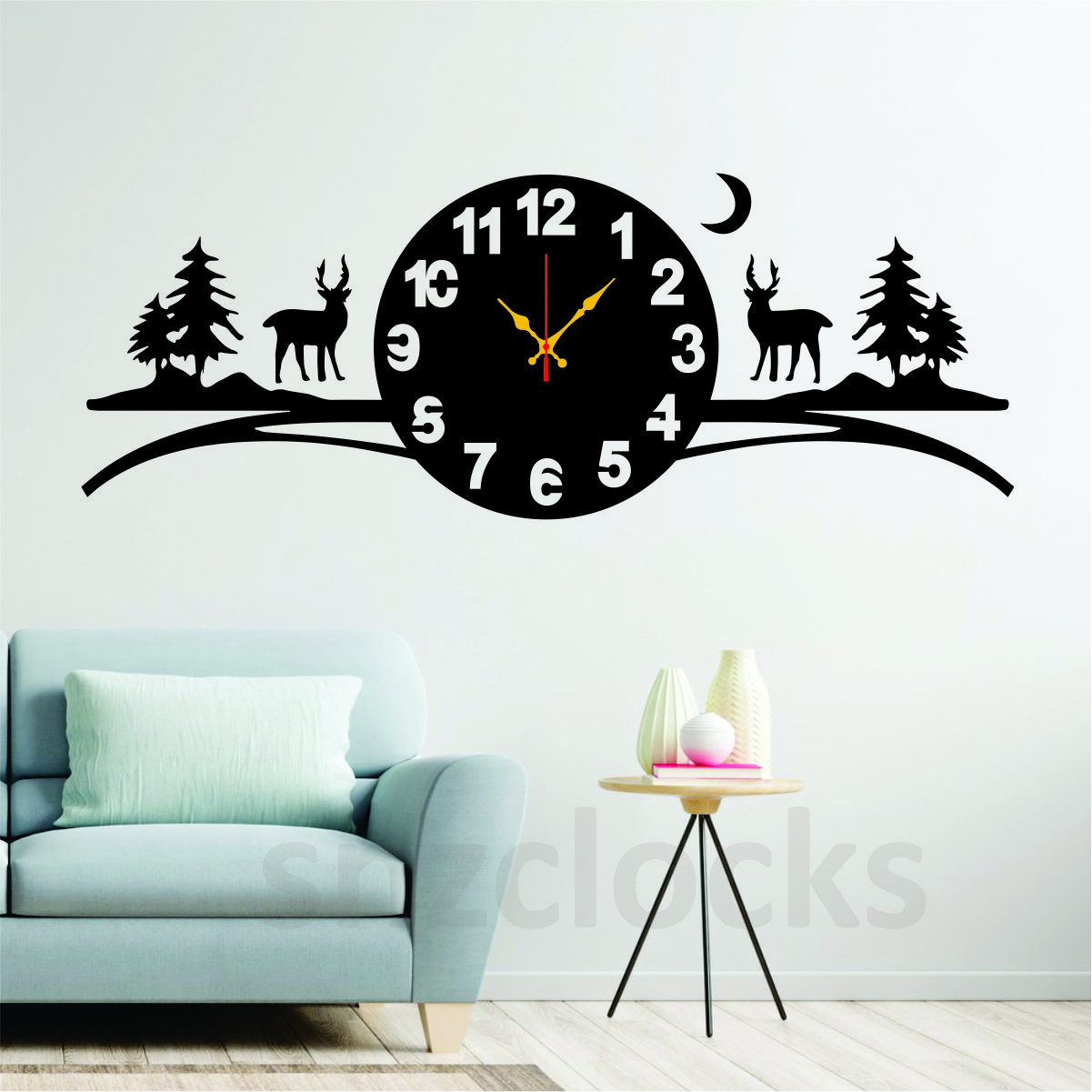 Deer On Tree,3D Wooden Heart Shape butterfly with light led Wall Clock Home Decor Kids Room with Birds