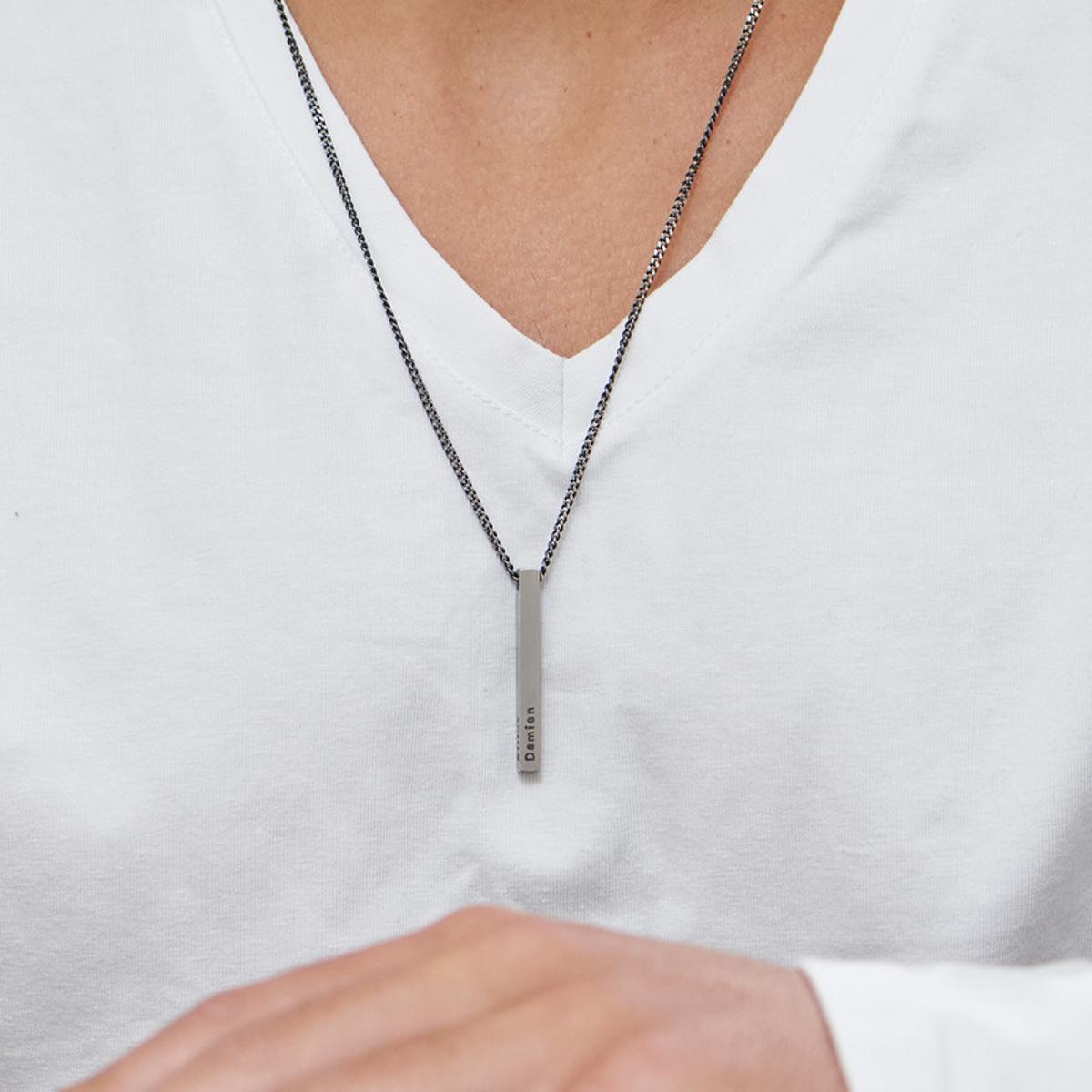 Silver 100% Pure Stainless Steel Vertical Bar Necklace/Locket/Chain for Men/Boys