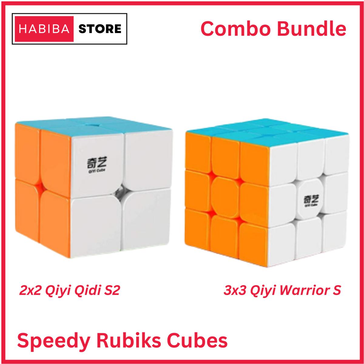 (Combo Pack) Original Qiyi 2x2 and 3x3 Rubik Cubes Sticker Less Qiyi Warrior S Best Quality Fast Magic Speed Cube Educational Puzzle Toys - Habiba Store Cube