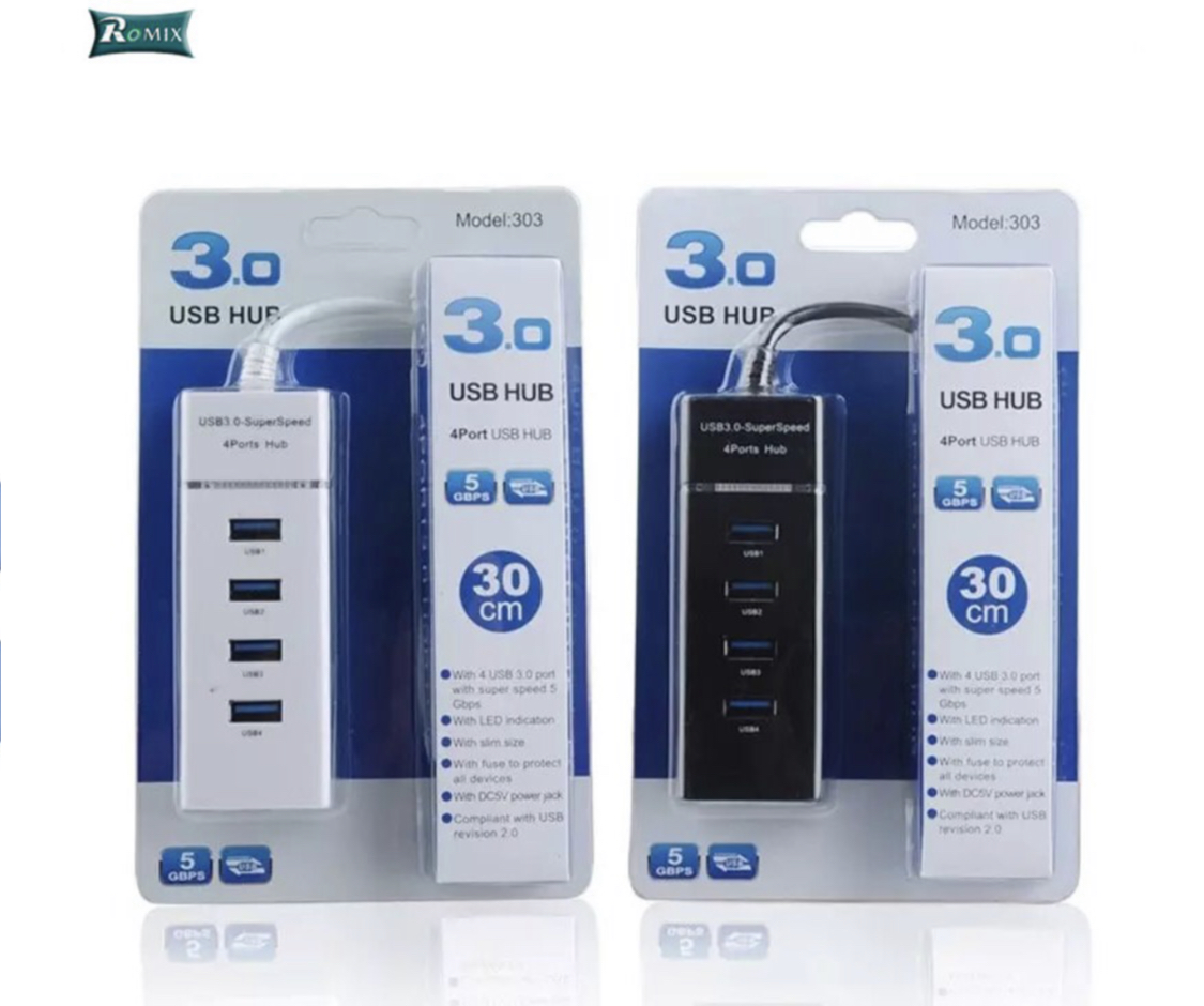 Super Fast USB Hub 3.0 - 4-Port High Speed USB Hub - 4 Data Transfer Port with 1 ft Extended Cable & LED Light - For Computers , Laptop, PC, Mobile, XPS, Surface Pro, USB Flash Drives (Daraz Like New)