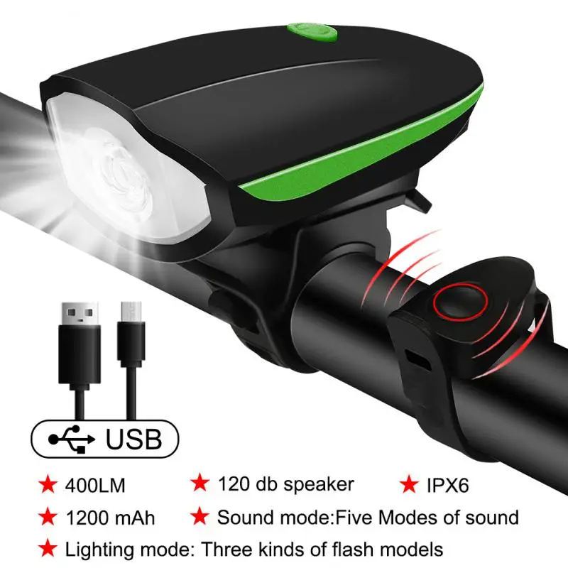 Bicycle Front Light With Loud Horn Rechargeable Flashlight Mountain Bike Headlight for Night Outdoor Cycling Accessories led cycle light and Horn Headlamp, Super Bright Head Torch, 5 LEDs, 3 Modes, USB Headlamp, Rechargeable, Waterproof, Perfect
