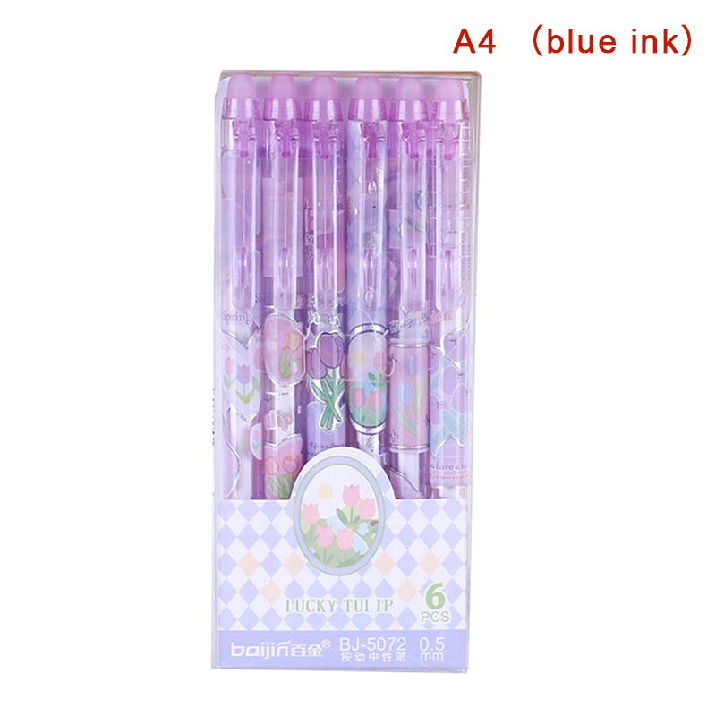 6PCS Ins Erasable Neutral Pens Flower Landscape Design Gel Pen Kawaii
