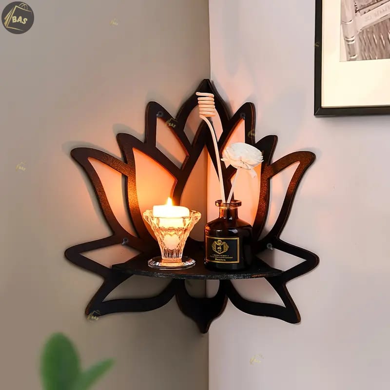 Lotus Shaped Wall Shelf, Modern Wall Mounted Shelf, Wooden Shelf, Corner Shelf, Wall Decoration Items for Toys, Room Decoration Items for Plants, Home Decoration Items for Candles, Decorating Items,  Candle Holders, Wall Decor, Trending Wall Decor, shelf