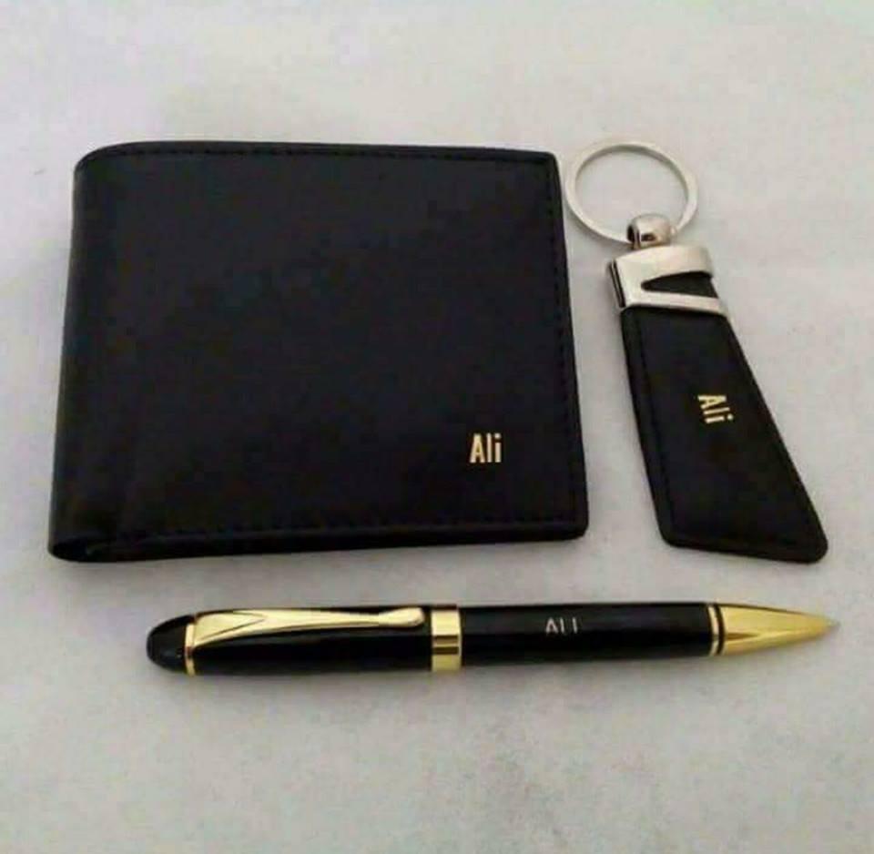 CUSTOMIZE NAME ON WALLET , KEY CHAINS , PEN WITH BOX PACKING (PERFECT GIFT TO SEND YOUR FATHER , HUSBAND , FIANCE OR ANY ONE)