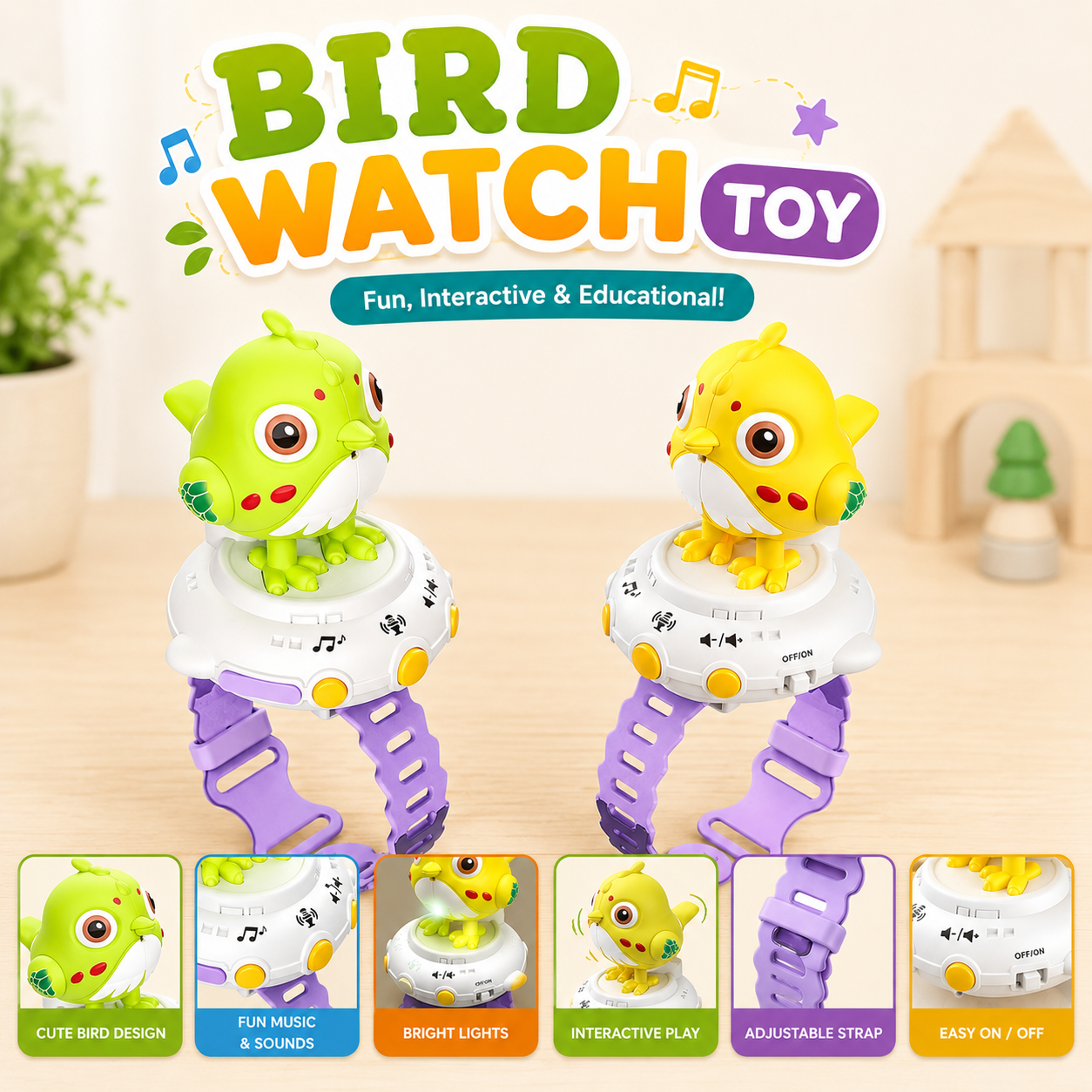Kids Educational Voice Controlled Bird Watch Toy | Interactive Talking Bird Learning Toy (Random Color | 027)