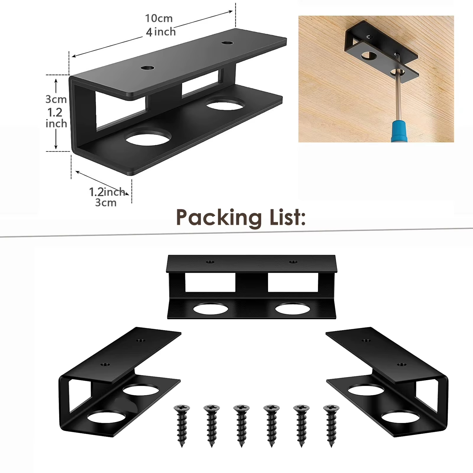 Metal Laptop Mount Under Desk Shelf Holder for Notebooks, Tablets, Cable Boxes, Modems, Smart TV Boxes
