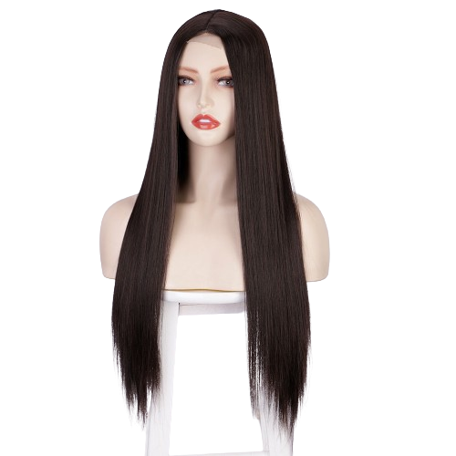 Full head wig for girls & women's natural Black color - WITH FREE PINK HAIR FLOWER