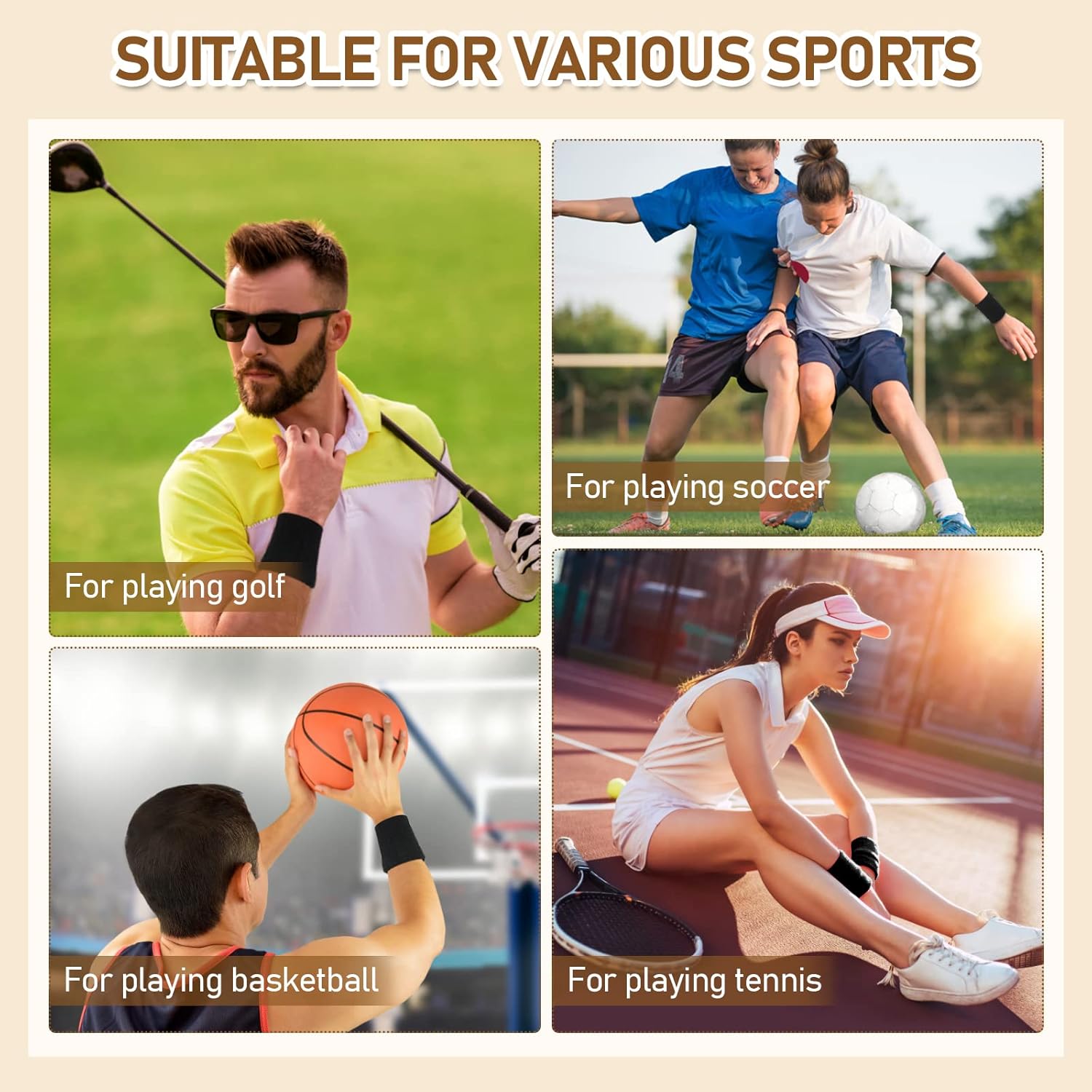 Sweat Bands Wristbands 2Pcs Sweatband Elastic Cotton Wrist Bands Sweat Wristbands Sweatbands for Men & Women Sport Wrist Bands for Sports Running Gym (3.15 x 3.15inch)