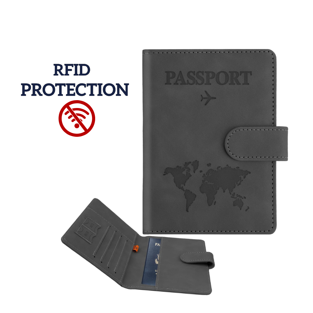 CHINONE RFID Protected Passport Cover Wallet with Button, Premium PU Leather Passport Book Card Holder Case for Women Men, Waterproof RFID Blocking Passport Holder Travelling Essentials Travellers Must Haves