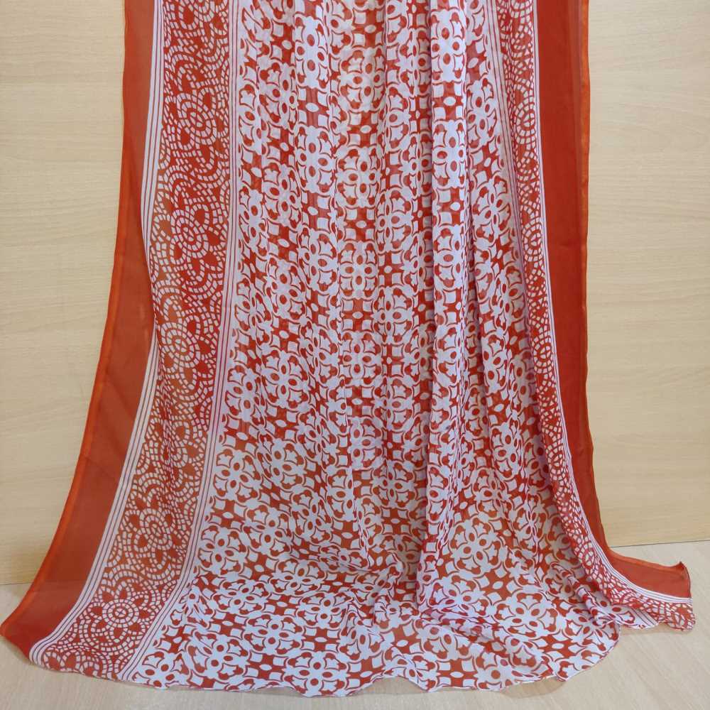 Zardi - Printed Chiffon Dupatta For Women Ladies – Orange – Zd1095