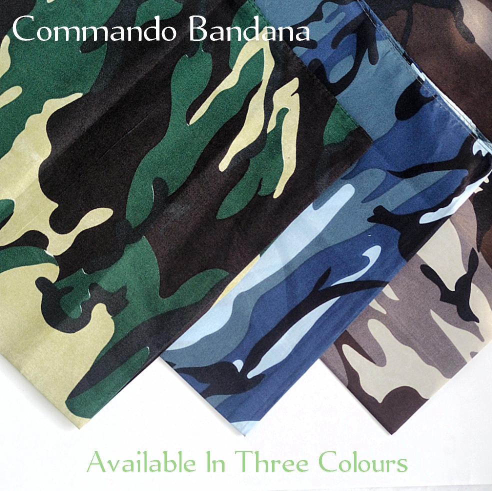 Commando Bandana Scarf Head Wrap Scarf For Men Women - Pack of 1-2-3  Paisley Printed Cotton Bandana For Both Boys & Girls - Ethnic Bandana for Men Head / black colored printed headband bandana - Blue, Green & Grey Colour Camouflage Army Fashion Bandana