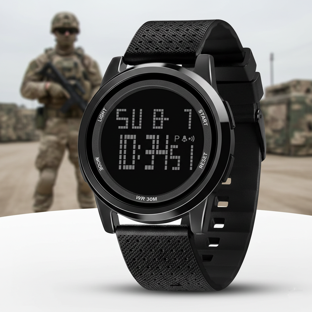 Digital Sports Watch for Men & Boys - Waterproof Silicone Strap Watch - Led Backlight Military Style Wrist Watch - Chronograph Alarm Calendar Watches for Men