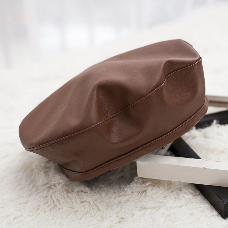 Beret Cap Adjustable Women Casual PU 