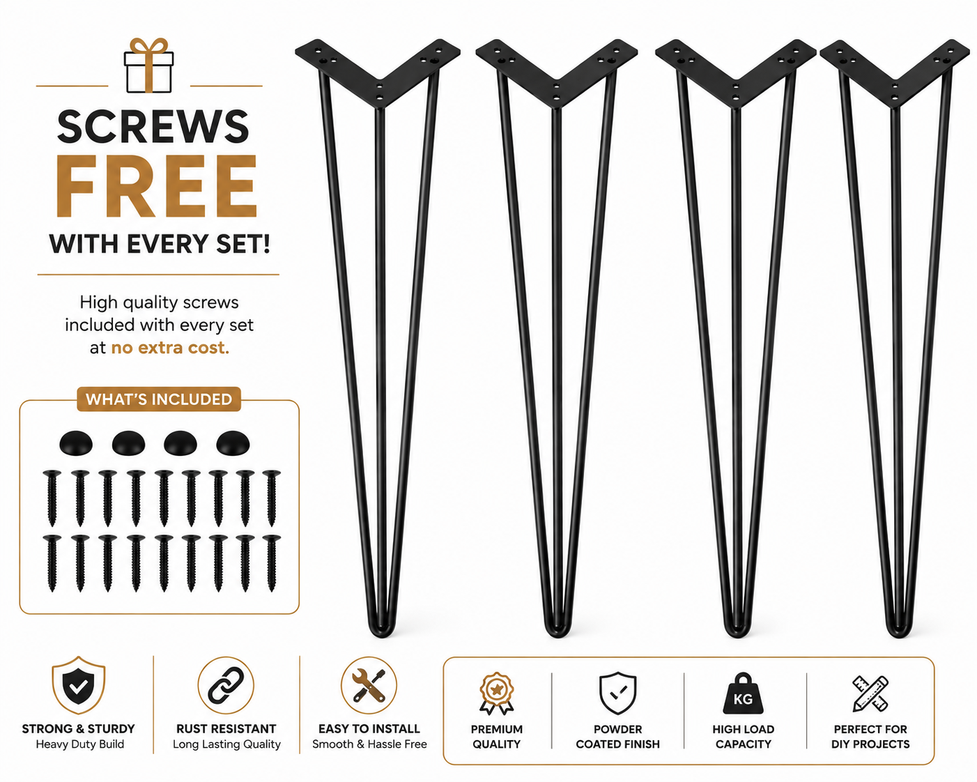 Heavy Duty Iron Table Legs – Custom Sizes Available | Powder Coated Metal Frame for Coffee Tables, Wooden Slabs & DIY Furniture
