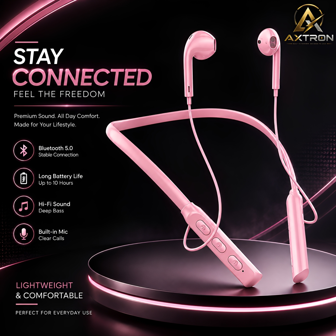 R64 Neckband TWS (True Wireless Stereo) Bluetooth Handsfree Earphones Headset (Connect With All Bluetooth Devices).