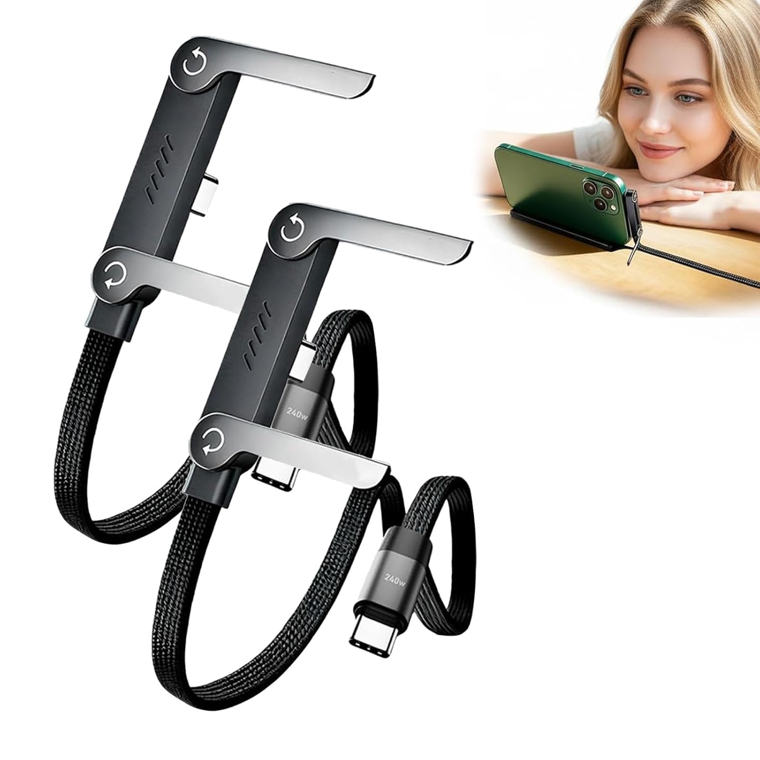 2-in-1 Invisible Holder Charger Cable – 240W Fast Charging with Built-in Phone Stand