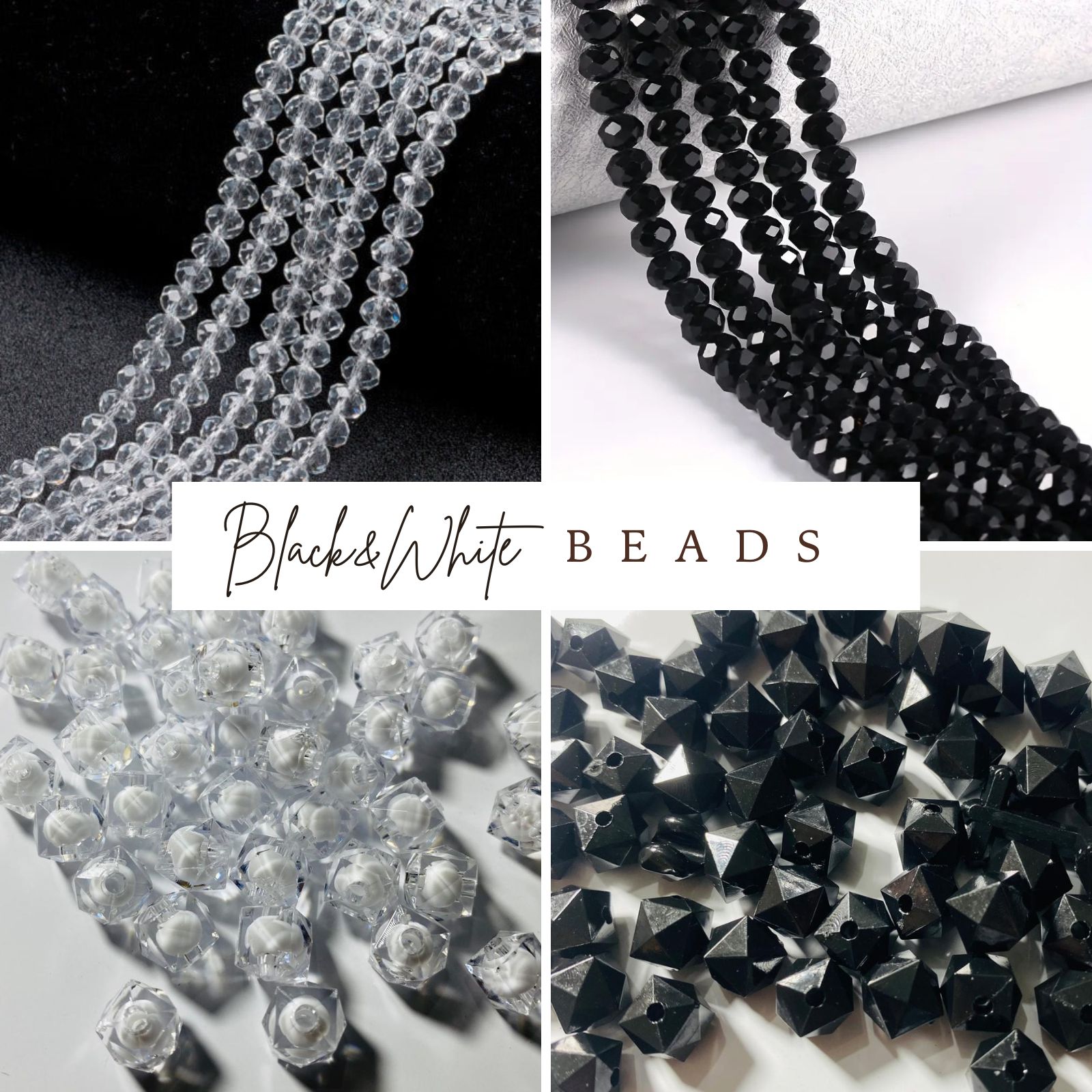 Crystal / Square glass beads (Black/White) | For Jewelry Bracelets and Clothing size 8mm,10mm