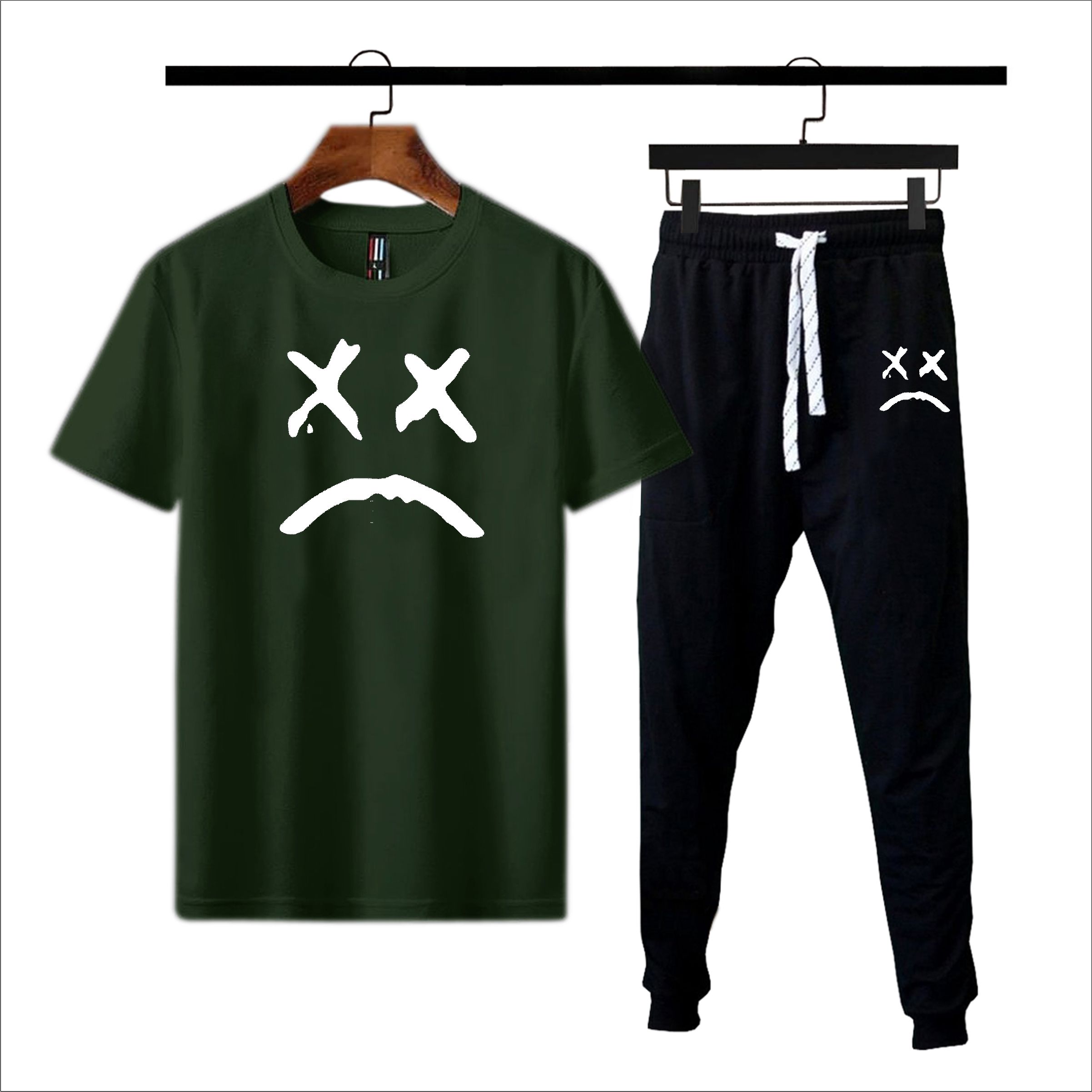 Black Sad face printed Summer Tracksuit For Men & Boys - Soft & Comfortable Fabric T Shirt & Trouser Printed Tracksuit