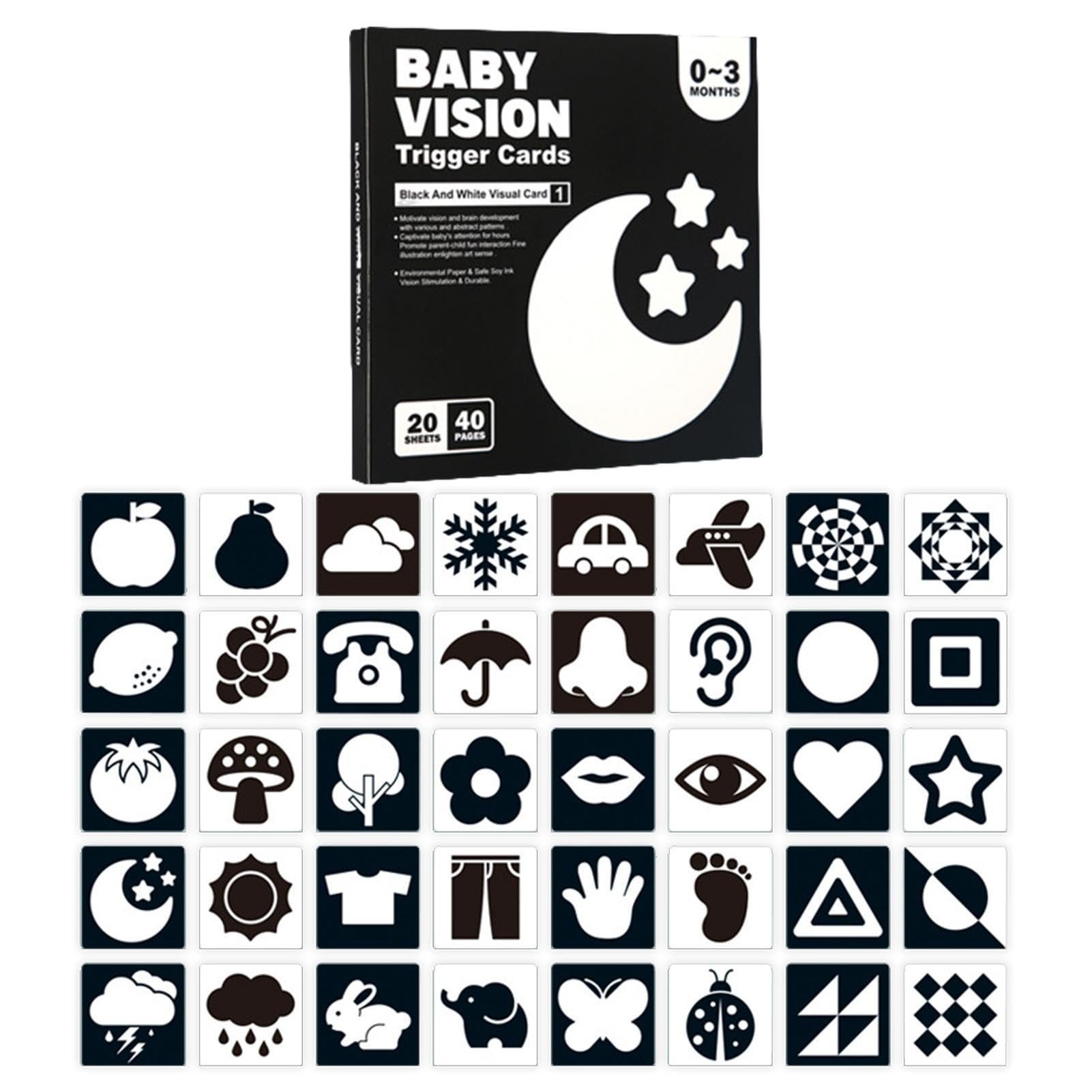 Baby Visual Stimulation Cards 0-12 Months | Montessori High Contrast Flash Cards | Newborn Vision Development & Early Learning Toy | Black & White Sensory Cards | Educational Gift for Babies