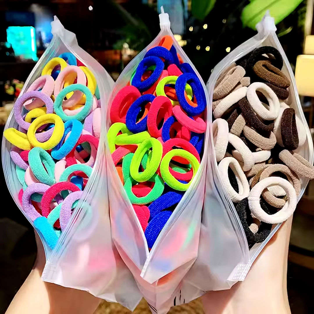 100pcs Set Girls Small Elastic Hair Bands with pounch Baby Girls Colorful Nylon Small Ponies Ponytail Holder Scrunchie Headband Seamless Hair Ties Pony Kids Hair Ring Hair Rope pony hair ties elastic pony hair tie accessory