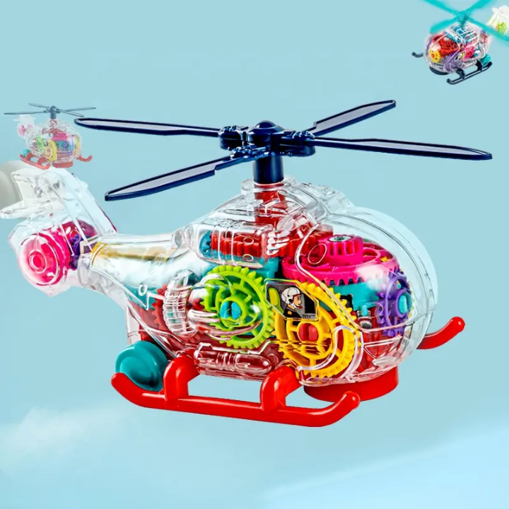 Transparent Helicopter Toy for Kids – Rotating Wings, 3D Lights, Music, Obstacle Avoidance, High Quality