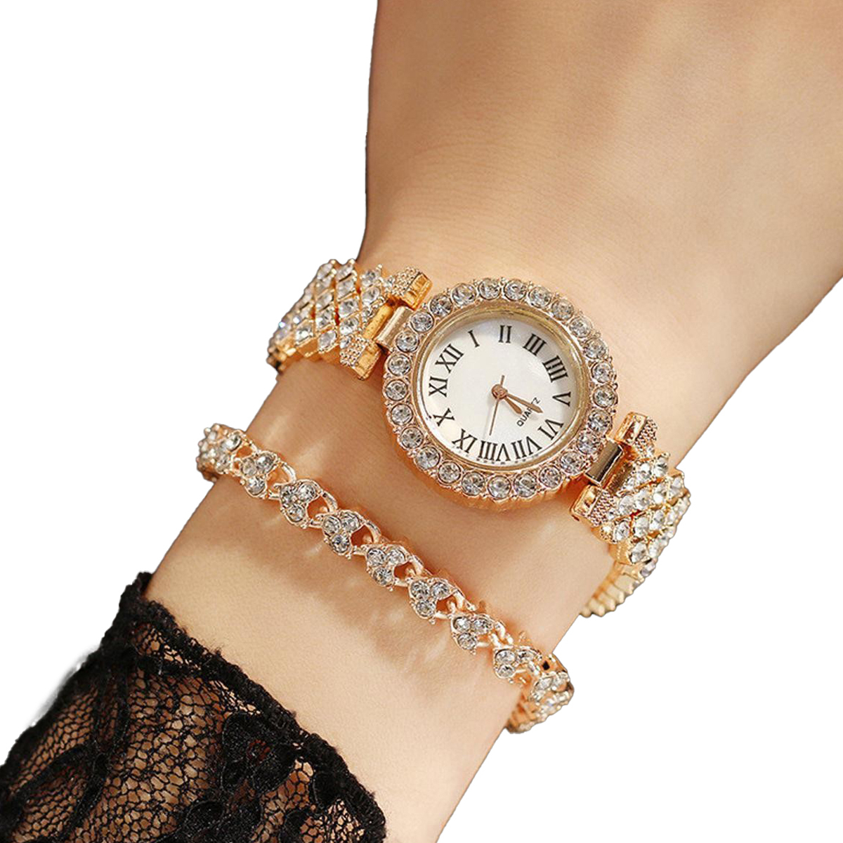 Full Rhinestone Steel Belt Ladies Watch Roman Face Stars Temperament Business Women's Watch Bracelet Watch