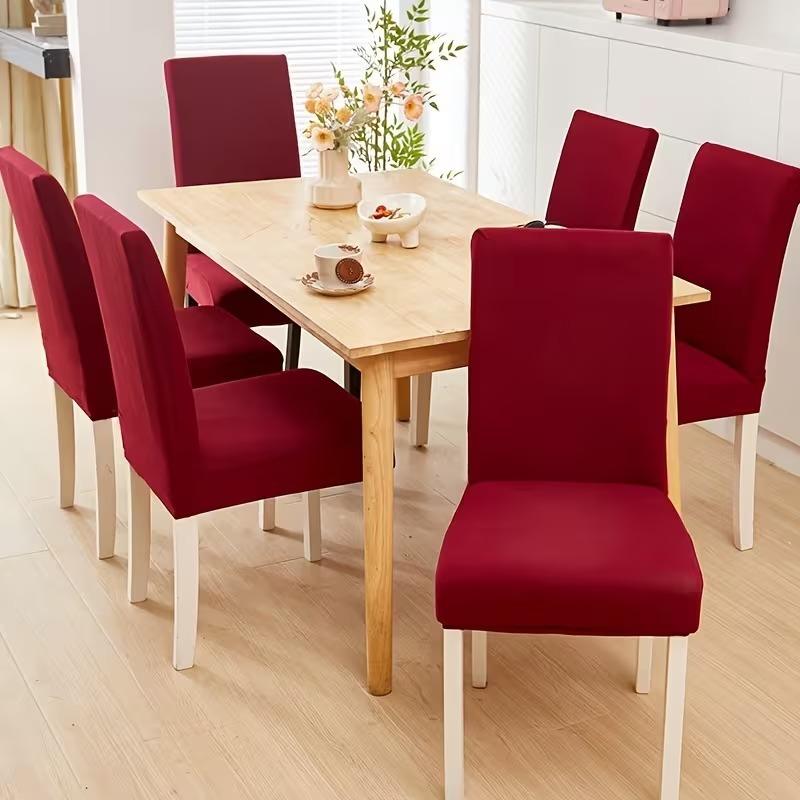Dining Chair Cover Set 4 Pc, 6 Pc and  Elastic Fitted Solid Color Jersey Cover Comfortable Chair Cover For Dining Room