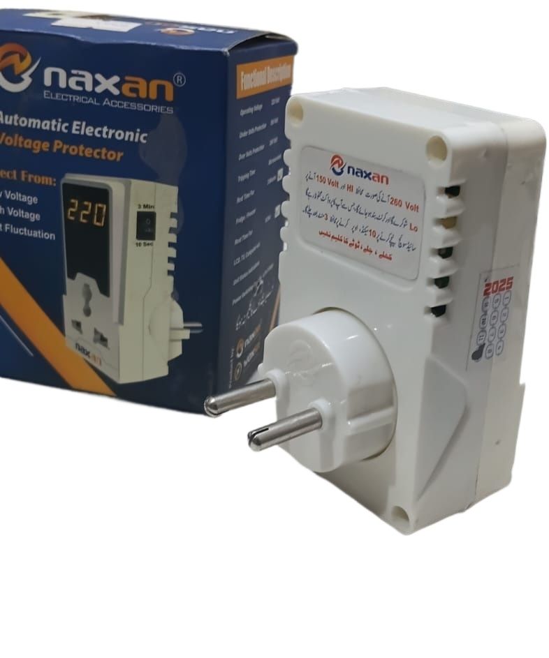 Naxan Automatic Electronic Voltage Protector 220V with Digital Display LED Fridge AC TV Voltage Guard Stabilizer High Low Voltage Protection Plug for Home Appliances