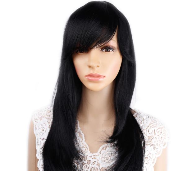 Short Full Head Wig For Girls Natural Black Color