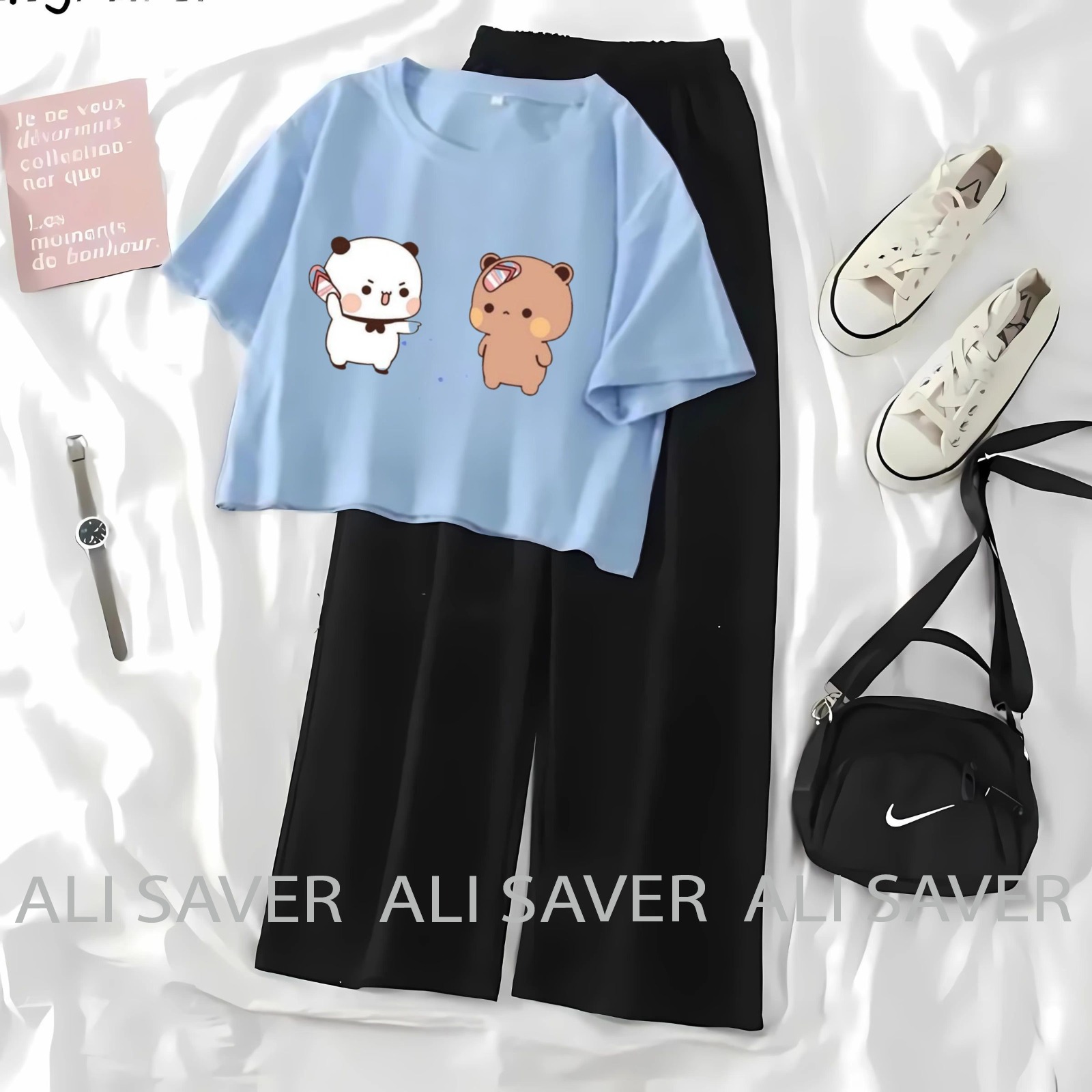 Casual Animal Print Top and Skirt Set for Girls - Cute Cartoon Character Design - Fashionable Outfit for Teens