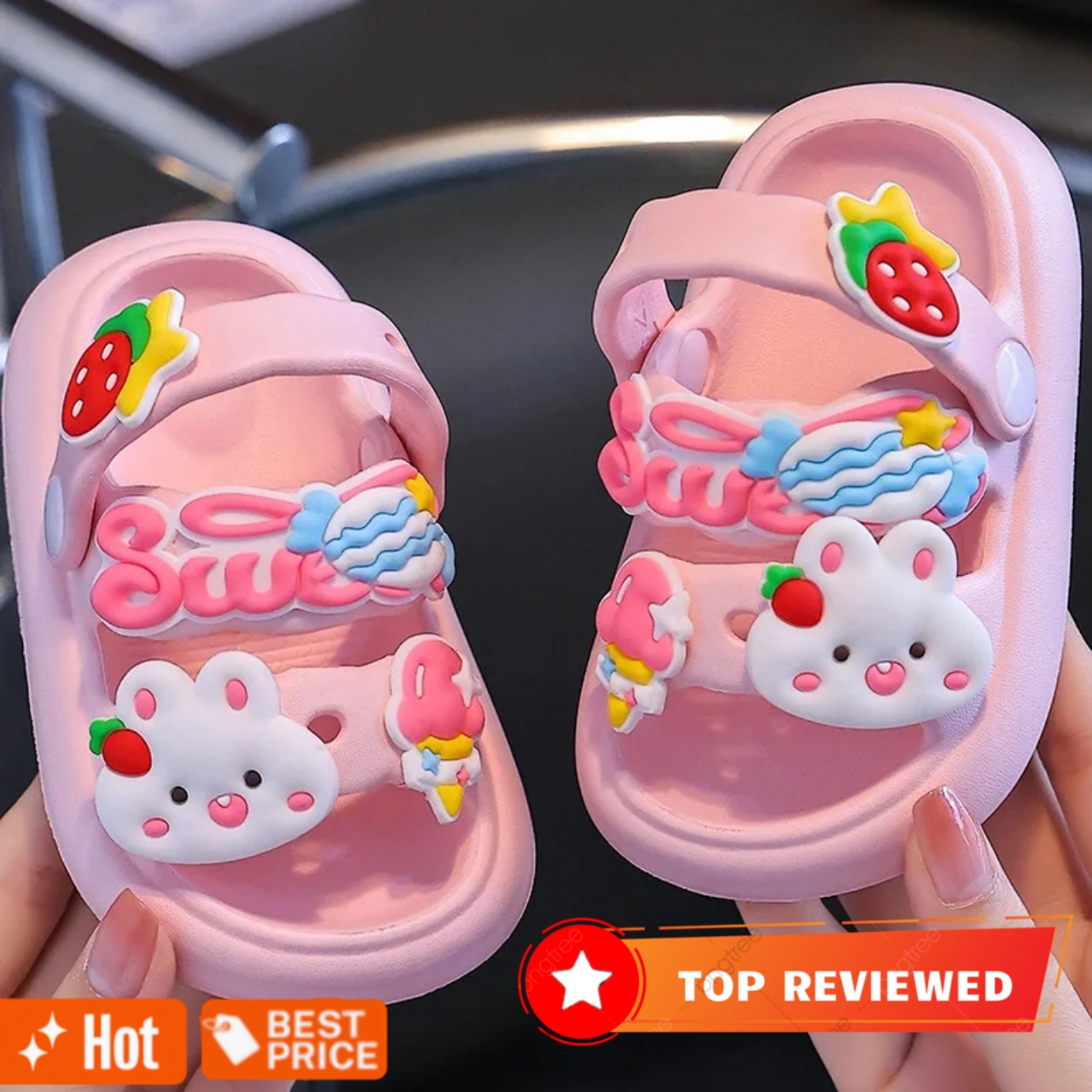 9 Month to 6 Year Children Slippers Summer Baby New Cute Rabbit Soft Sole Sandals Indoor Soft Anti Slip Girl Sandals Hole Shoes Kids Beach Shoes