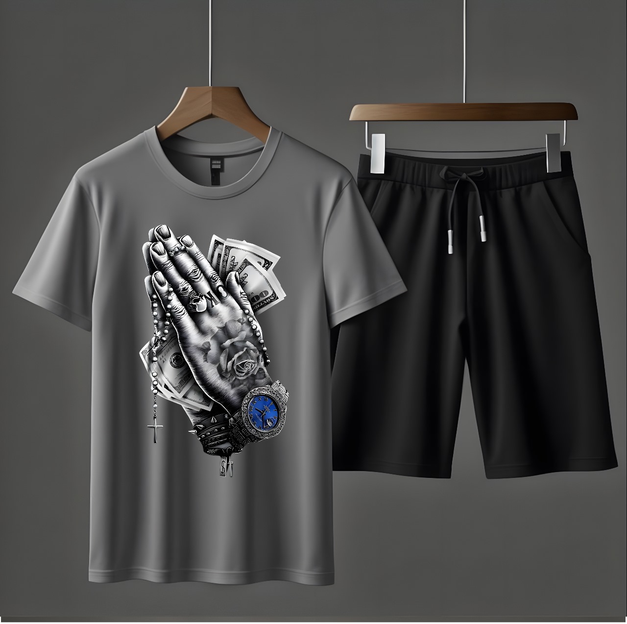 Tracksuit  Cotton Fabric T-Shirt & Short Set for Summer Elegant Dollar Printed Suits Gym Track Suit T shirts Pajama Casual Wear for Men/Girls/Women