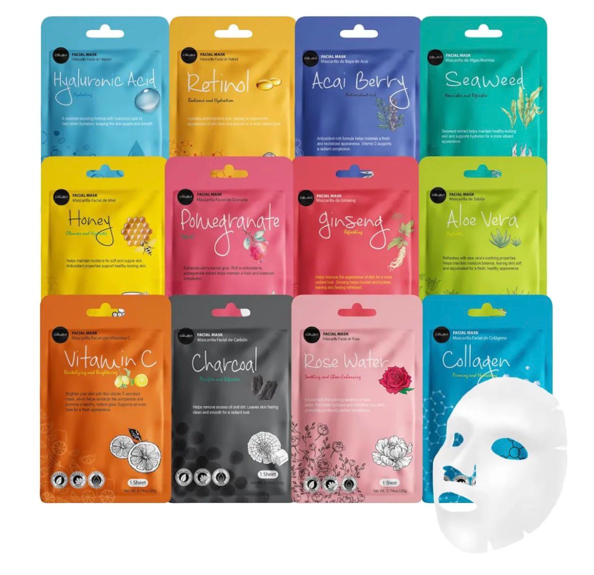 12 Face Mask Set Beauty Essence Facial Paper Sheet Mask Skin Care Moisturizing
