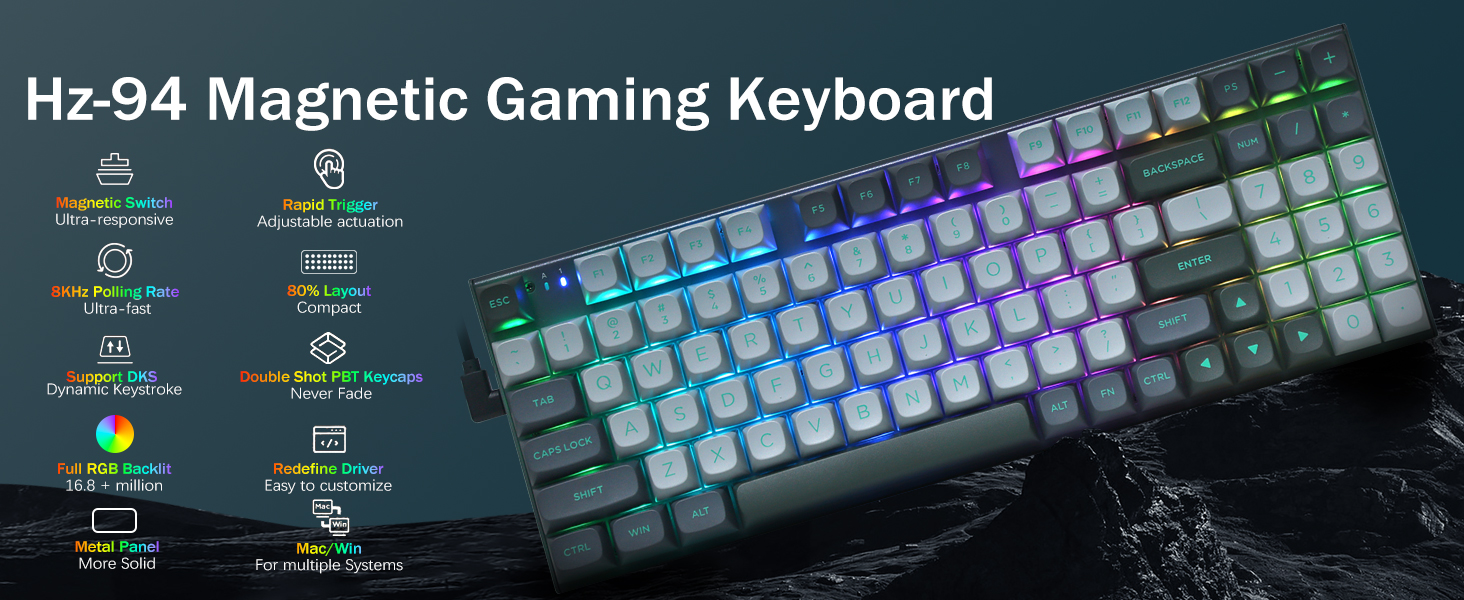 E-YOOSO HZ-94 Rapid Trigger Gaming Keyboard 8k Hz Polling Rate with Magnetic Red Switches Gray/Black 12 6c8642c28683d33dc91d39af08ca41e7