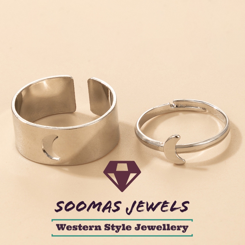 Moon Rings Pack of 2 Rings For Girls Adjustable Size Couple Rings For Lovers Valentines Day Gift For Lovers Girl