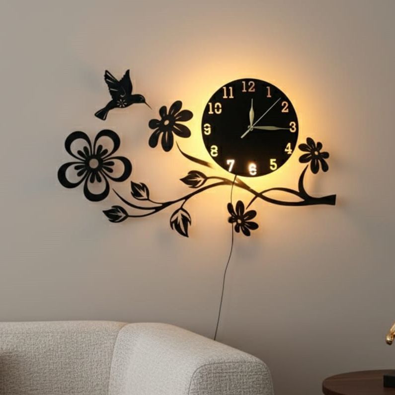 Wall Clock 3D Wooden Watch DIY Design Decoration Quartz LED big nose bird For Home Living Room And Offices And For Gifts