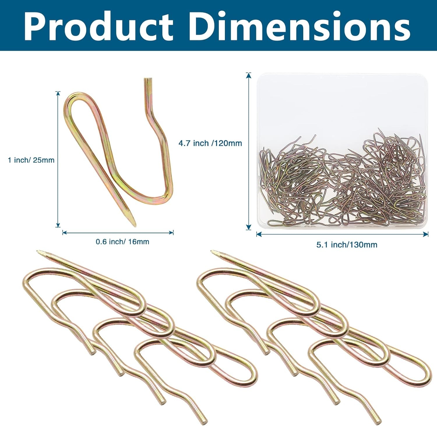 12 Pack Drapery Hooks for Curtains | 1 Inch Stainless Steel Curtain Hook Pins | Heavy Duty Curtain Hanging Hooks for Window, Shower & Door Curtains | Gold/Silver