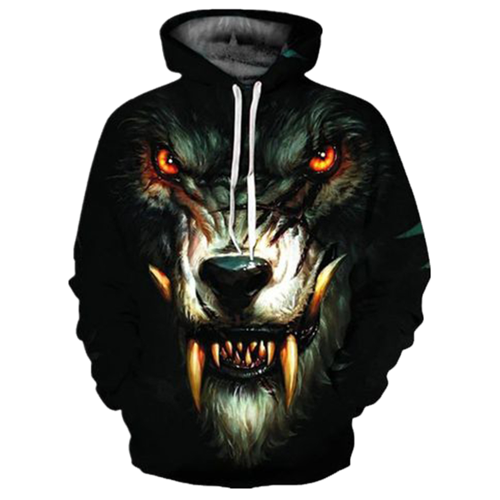 Halloween wolf print long cheap sleeves hoodie