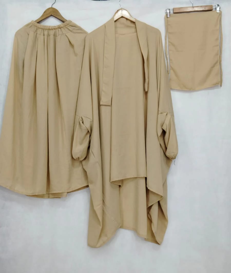 3 Piece Jilbab Set with Naqab & Skirt Black | Wool Peach Fabric | Full Coverage Modest Islamic Wear for Women | Prayer, Umrah & Daily Wear