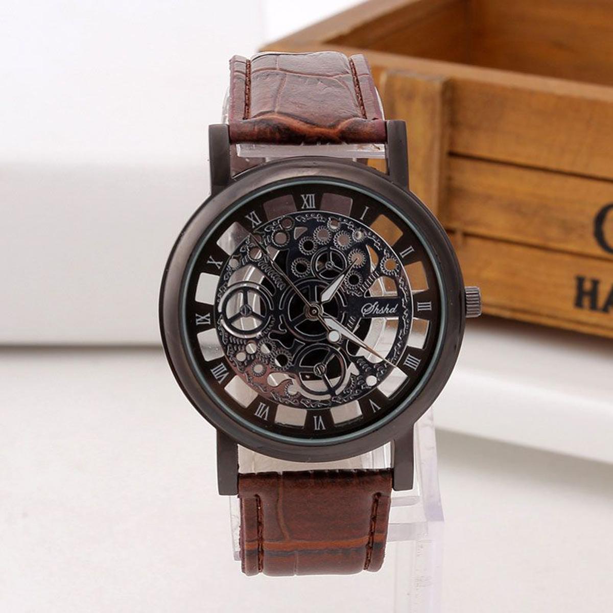 skeleton watch leather strap